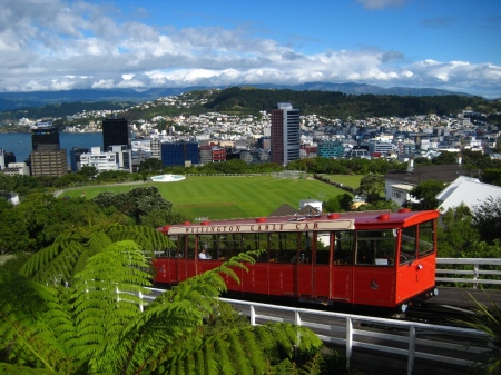 Our obligatory tourist shot of the Wellington cable car, which runs from downtown to the hillside botanical gardens.